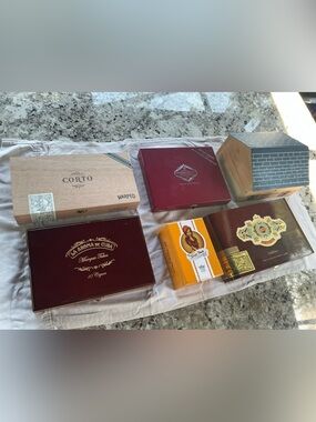 Lot of six empty cigar boxes, wooden decorative storage craft collectibles